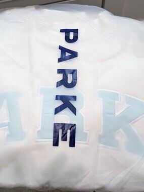 PARKE Bridal Mockneck Honeymoon, XXL. Pearl Cream w/ Pale Blue letters